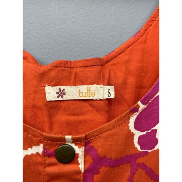 Tulle Dress Womens Small Orange Pink Sleeveless Pockets Button Lace‎ up back - Picture 7 of 8